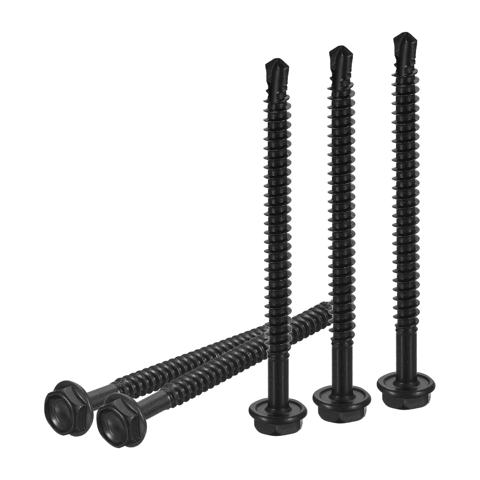 DTGN #10x2-1/2" Hex Washer Head Self Drilling Screws - 50Pack - Good for Machine - 410 Stainless Steel Black Oxide - Self Tapping Sheet Metal Screws