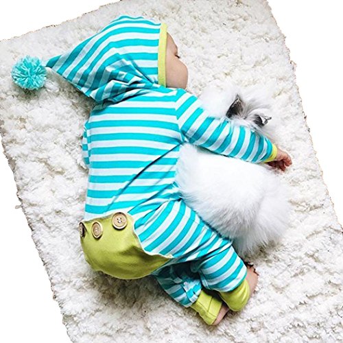 LUNIWEI Baby Boy Girl Clothes Long Sleeve Striped Hooded Romper Jumpsuit
