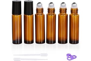 11 HOA KINH Essential Oil Roller Bottles, 6 Pack Hoa Kinh 10ml Empty Glass Amber Roller Bottles UV Protection with Stainless Steel Balls