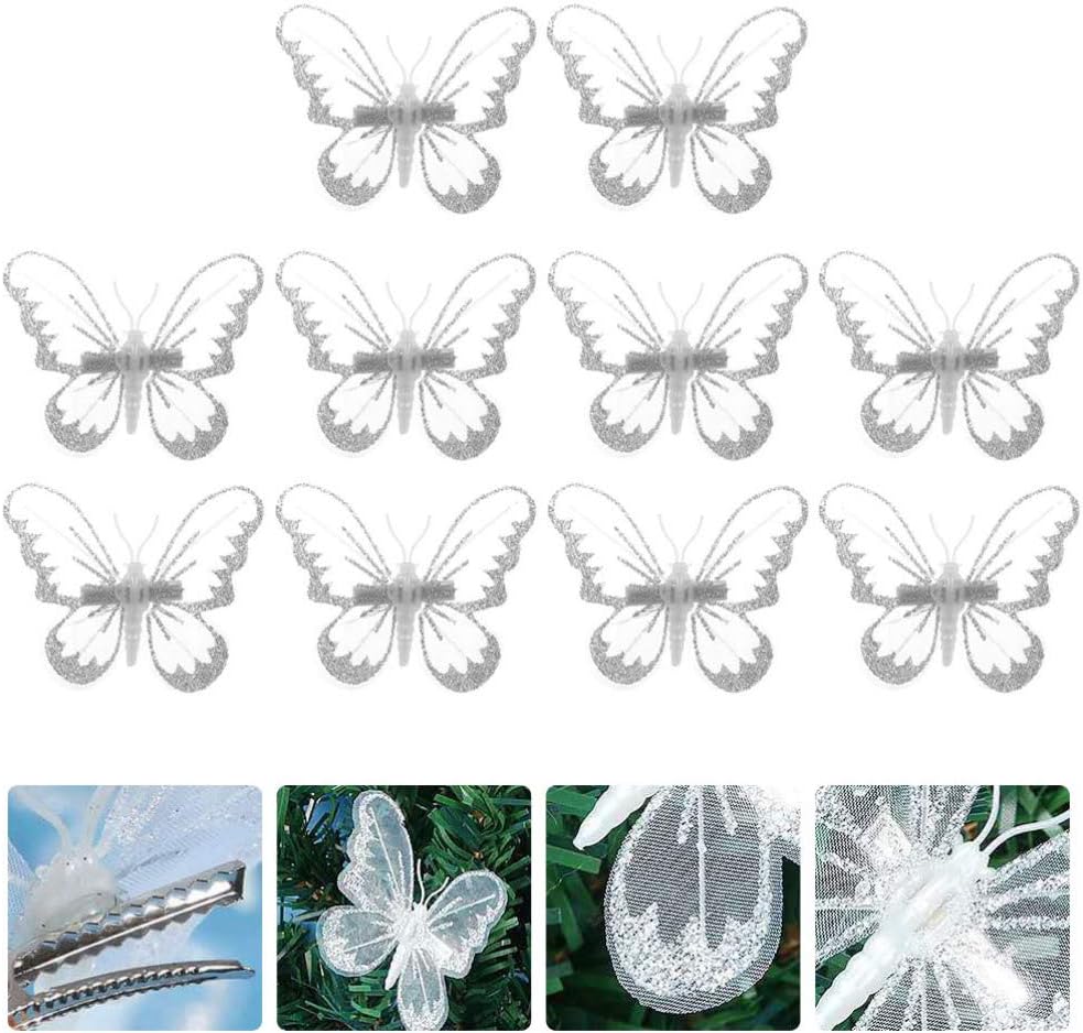 PRETYZOOM Xmas Tree Butterfly Clip Pendant Mini Clips Christmas Tree Decorations Party Favors Family New Year Decors (White) 10PCS - Image 5