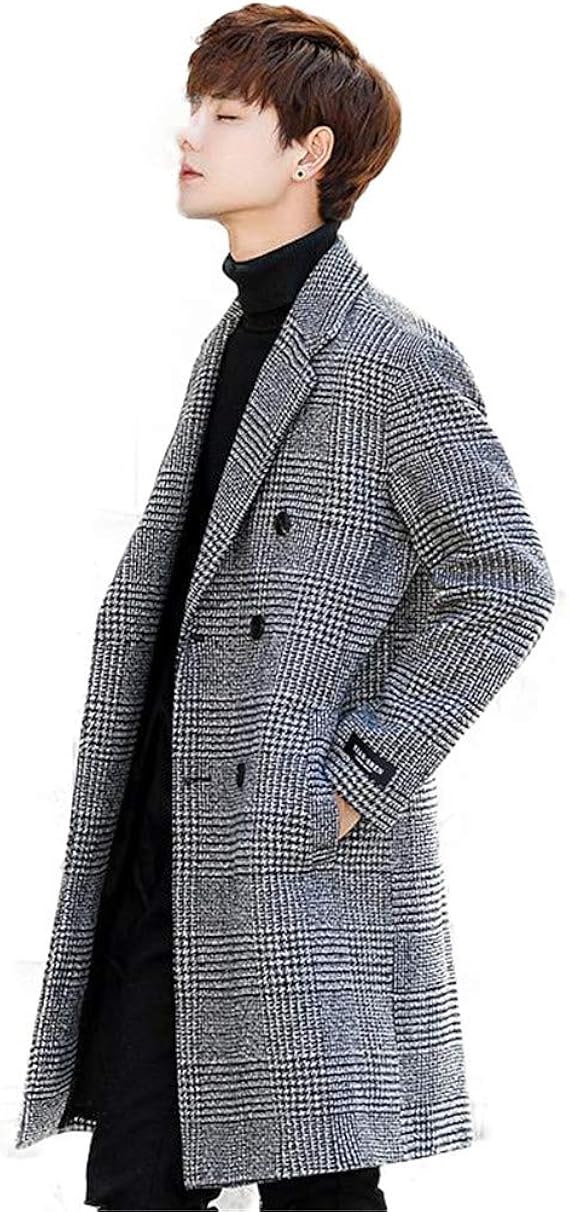 Amazon 上海物語 チェスターコート メンズ コート 千鳥格子 チェック柄 テーラード 男女兼用 スプリング 春服 秋冬服 ロング丈 ビジネス 中綿入れ 厚手 薄手 通勤通学 ラシャ ツイード ダブル 2色 大きいサイズ コート ジャケット 通販