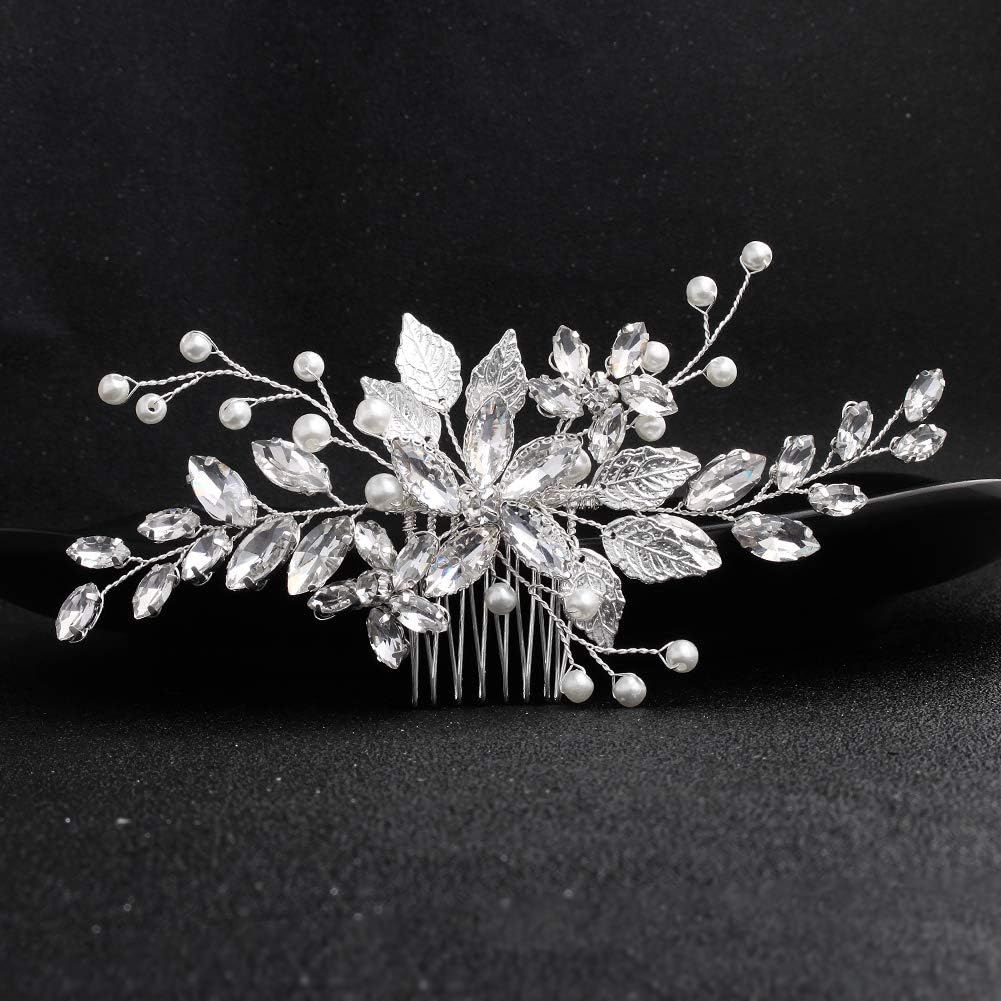 FIDDY898 Bridal Headpieces for Wedding Royal Blue Bridal Hair Comb Rhinestones Crystals Wedding Crown (Silver)