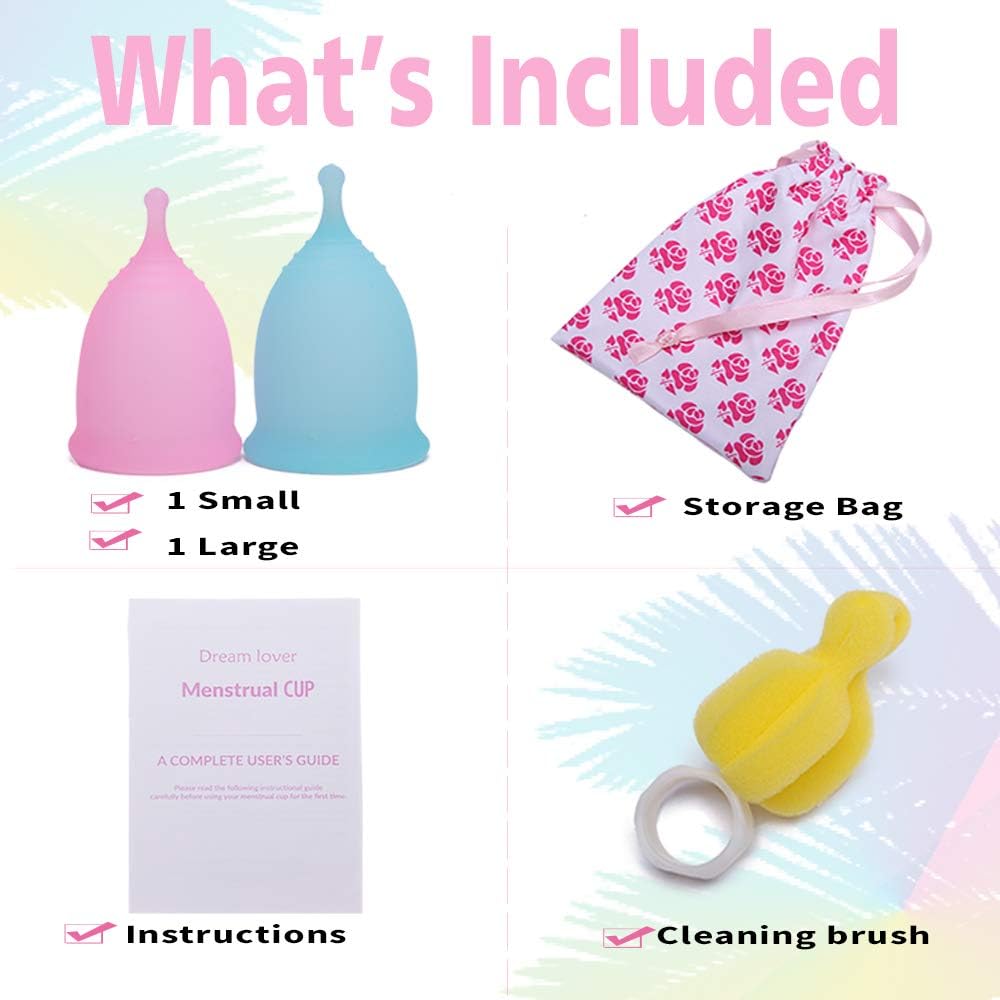 JDiction Menstrual Cup Authentic Original Cups Set of 2 Sizes with Bags and Cleaning Brush Economical Reusable Period Cup Feminine Alternative Protection for Cloth Sanitary Napkins for Menstruation: Health & Personal Care