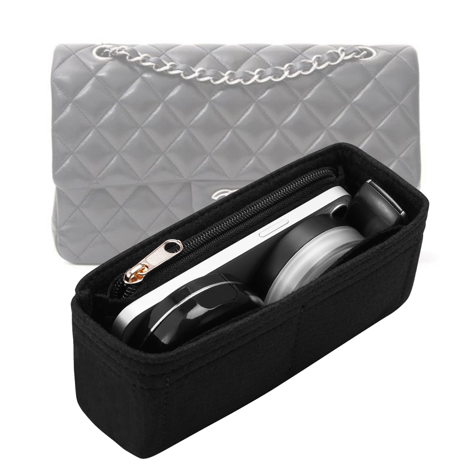 Photo 1 of (see all images) Purse Organizer Insert for Chanel Classic Flap Large Bag Organizer Insert Handbag (Black, Large)