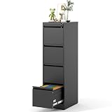 VIYET File Cabinet 4 Drawer with Lock, Vertical Filing Cabinets for Home Office, Metal Steel Storage Cabinet for Letter/Legal Size File, Assembly Required(Black)
