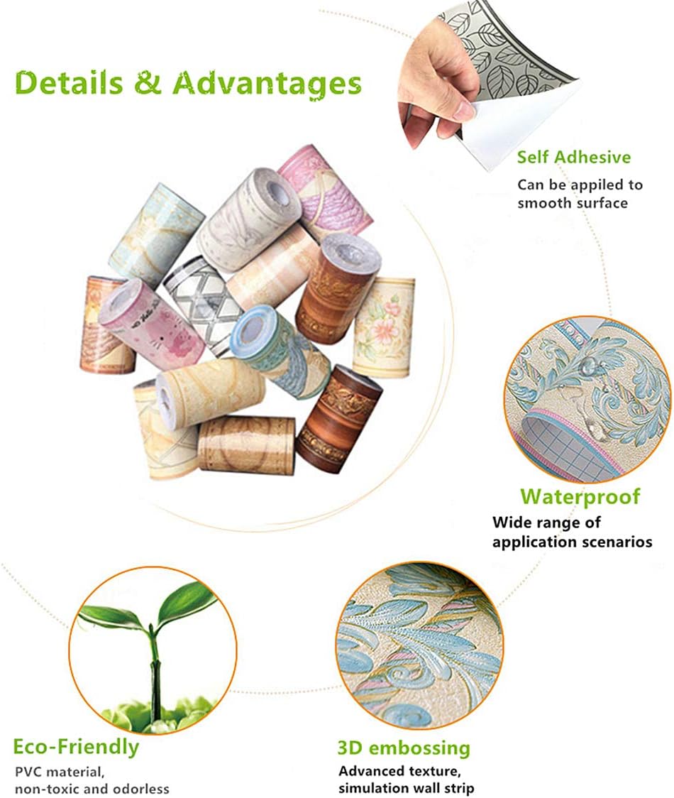 WDragon Simple Grey Vine Foral Pattern Wallpaper Border Peel Stick Wall Decal Sticker Bathroom Kitchen Ceiling Border,Waterproof Removable 10cm by 10meters - Image 5