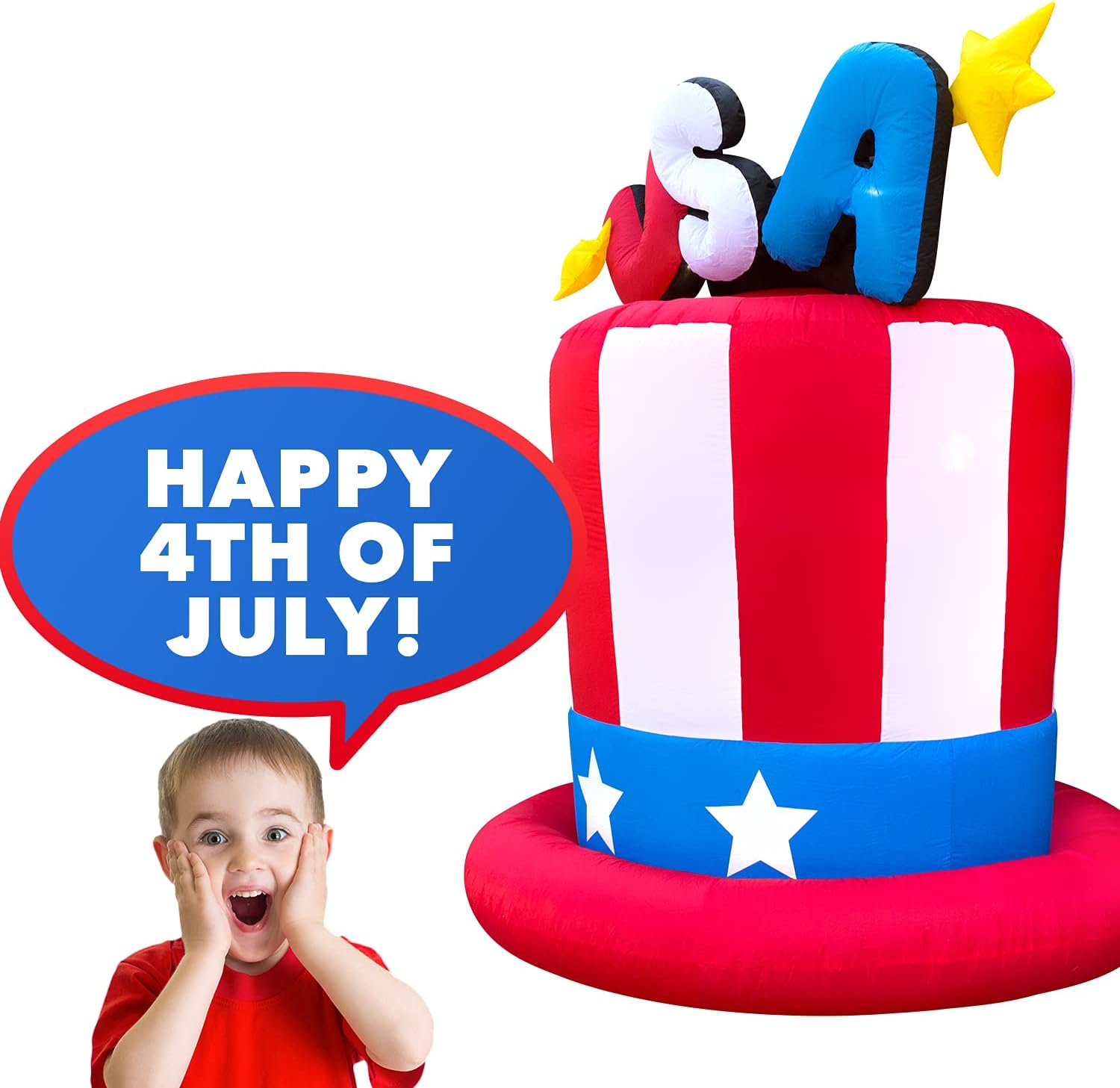 Holidayana 4th of July 6 ft USA Hat Inflatable - Fourth of July Inflatable Outdoor Decoration, Memorial Day Top Hat Yard Decor, Bright Internal Lights, Built-in Fan, and Included Stakes and Rope: Garden & Outdoor