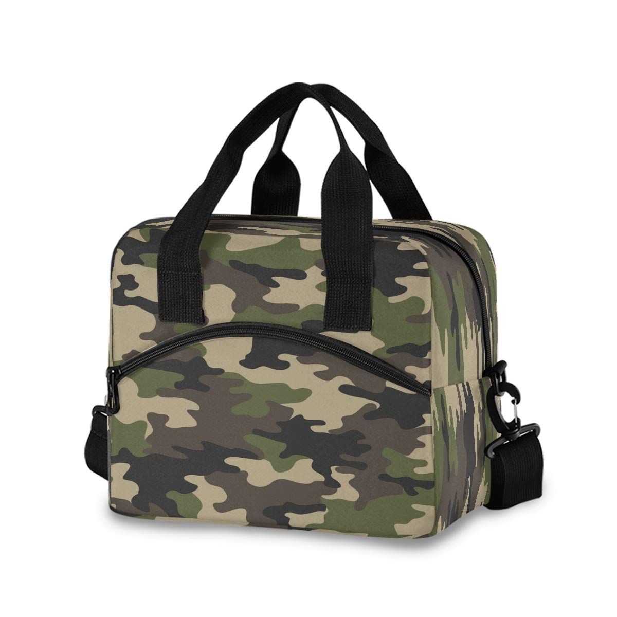 BIGJOKE Reusable Insulated Forests Camo Military Army Camouflage Pattern Lunch Bag Cooler Tote Bag Lunch Bag Office Work Beach Picnic Hiking Lunch Box Container Organizer with Adjustable Shoulder Stra