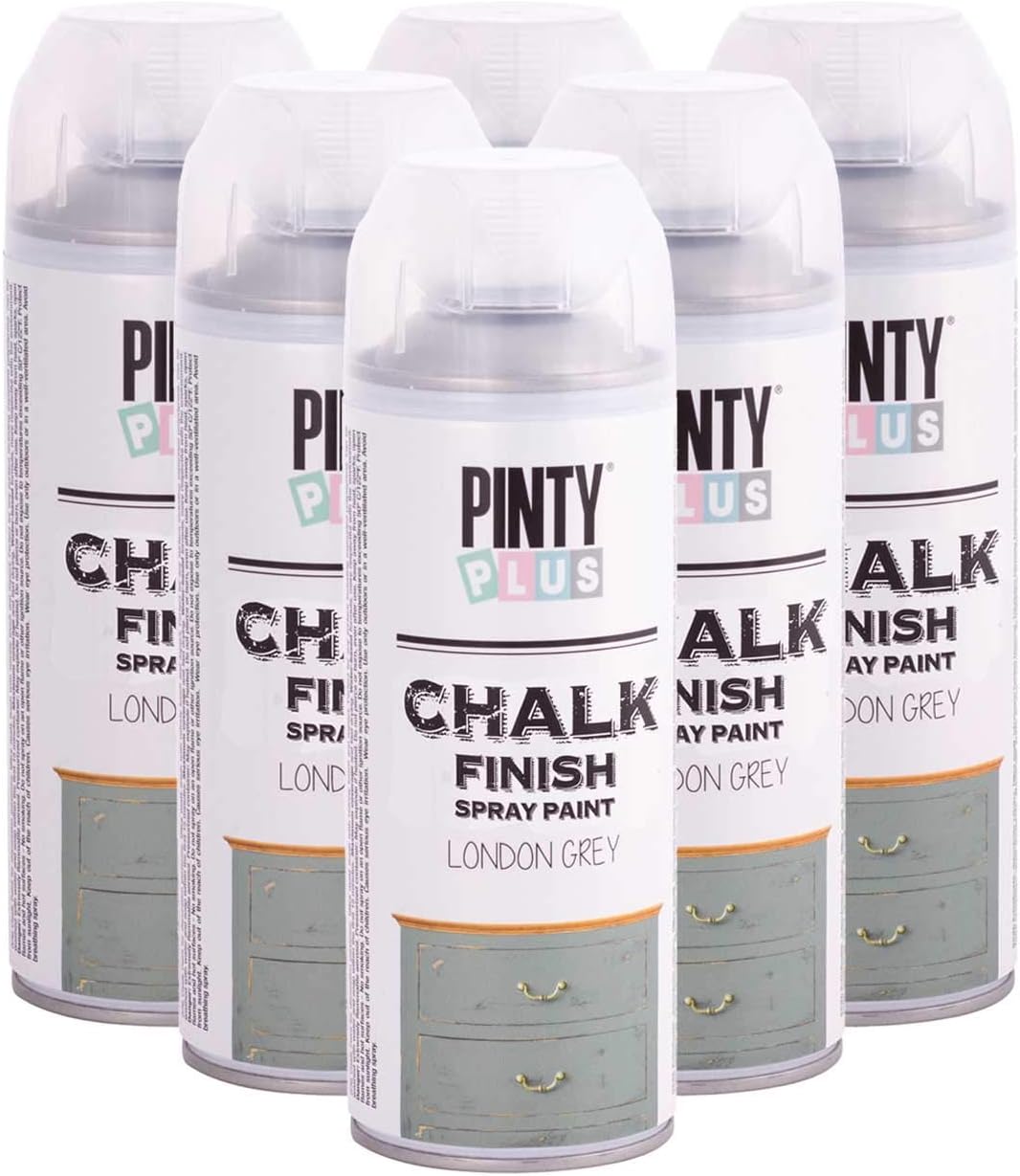 Pintyplus Chalk Finish Spray Paint, Eco Friendly, Water Based, Fast Dry, Superior Coverage, 400 ml, Case of 6, London Gray