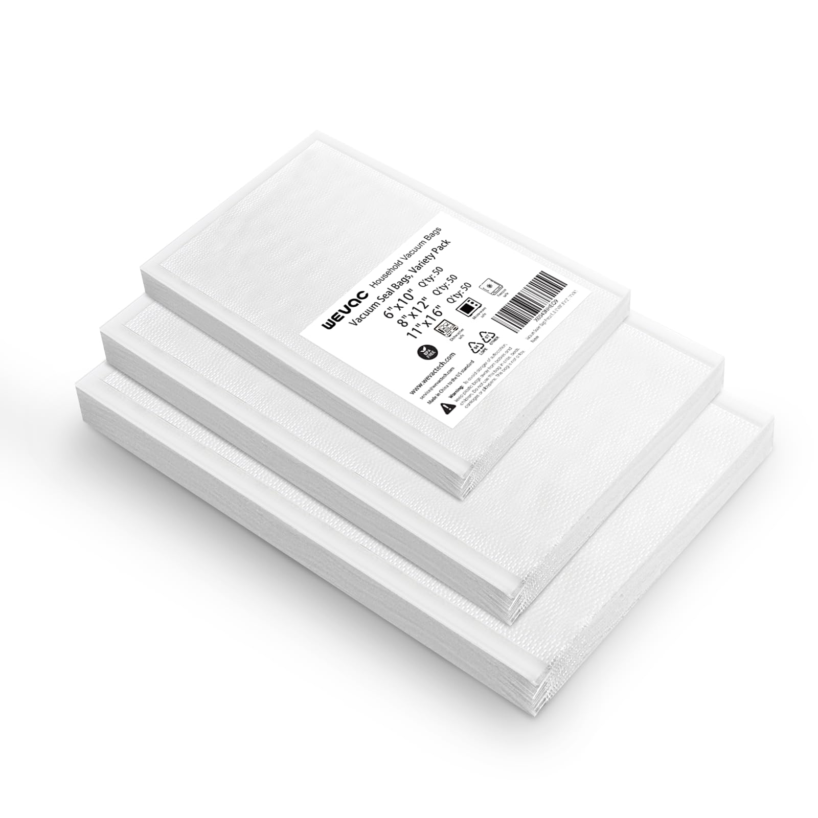 Photo 1 of [2024 New] 6" x 10", 8" x 12" and 11" x 16" Precut Bags, 150 Count, Vacuum Sealer Bags for Food, Great for Food Storage, Sous Vide and Meal Prep, Wevac Lite