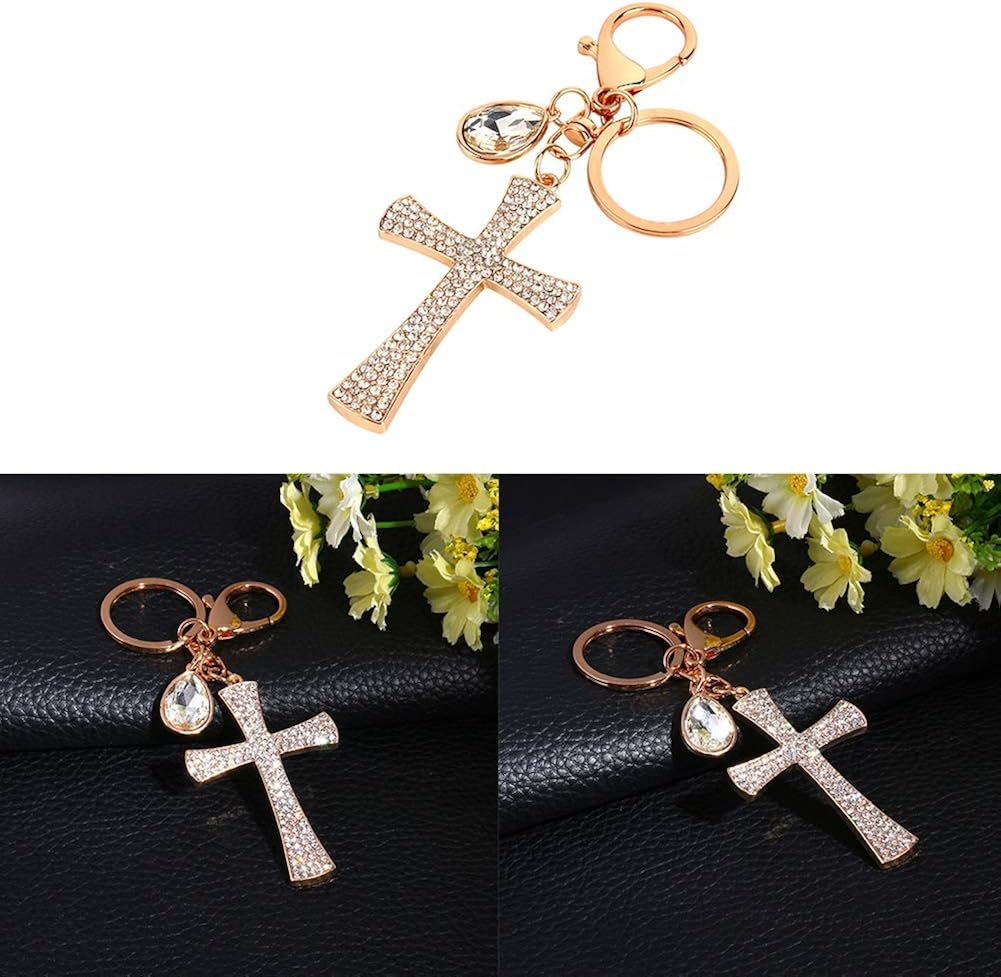 Hztyyier Handbag Charms, Sparkling Bling Keychain Rhinestone Cross Pendant for Xmas Gift Car Key Decor, Default - Image 4