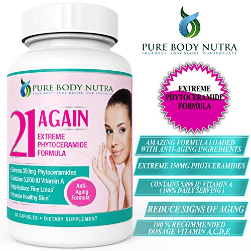 Phytoceramides - 350mg - Plant Derived , Gluten Free, Vegan, Cruelty Free Ceramide By Pure Body Nutra- Customer Proven HIGH POTENTCY Formula Dramatically Outperforms Competitors- Moisturize and Renew Mature Skin From Within - Minimize Skin Damage, Help Rebuild Tissue and Make Your Skin More Supple ! Look Younger with one Phytoceramide pill a day packed with Vitamin A,C,D,E and 350mg Phytoceramide. Try 