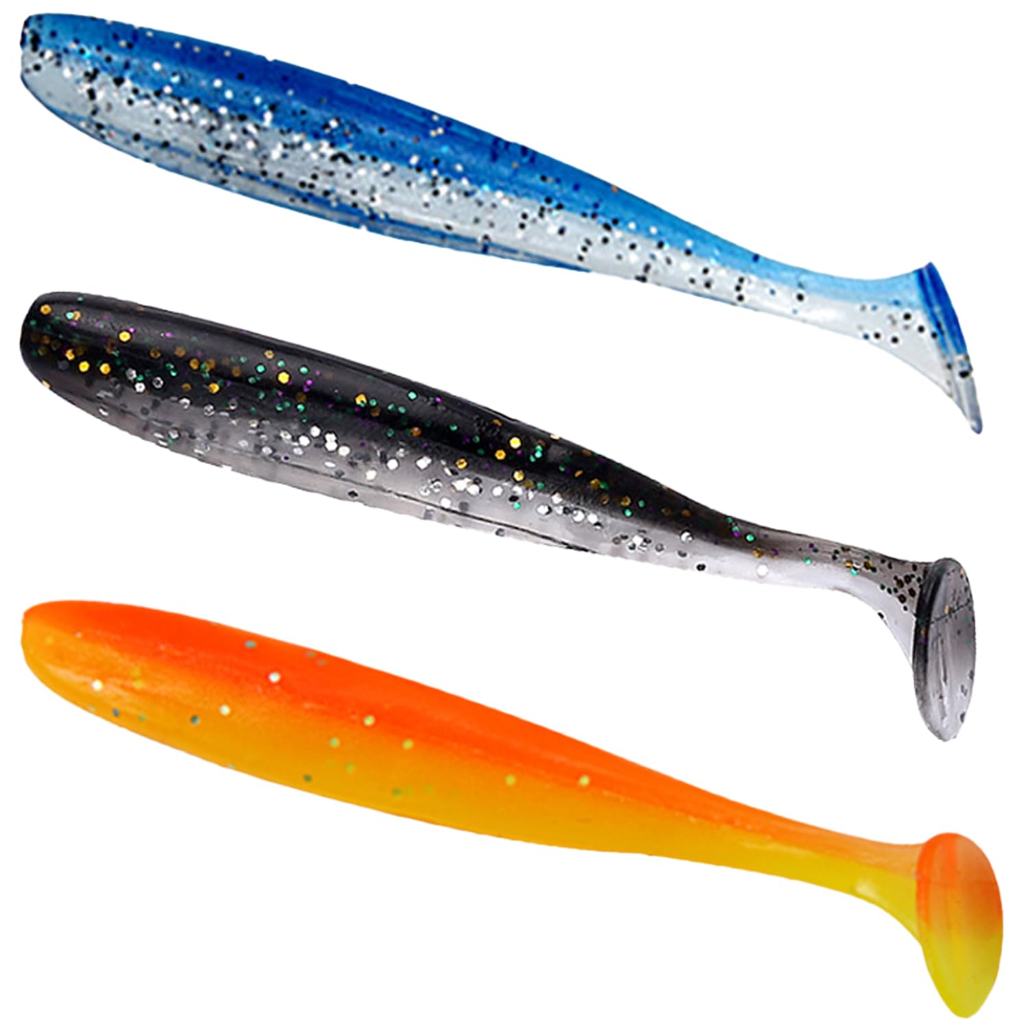 ZEACCT 75 Pcs Eco-Friendly Fishing Baits | Paddle Tail Swimbaits & T Tail Lures | Soft Plastic Artificial Baits for Saltwater & Freshwater | Durable & Realistic Design in 3 Colours