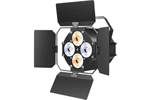 SEBRUANC Stage Lights with Barn Doors, LED Par Lights Warm & Cool White Spotlights, Sound Activated DMX512 Professional Par Can Lights for Theater Church Events Wedding Studio Concert 1 Pack