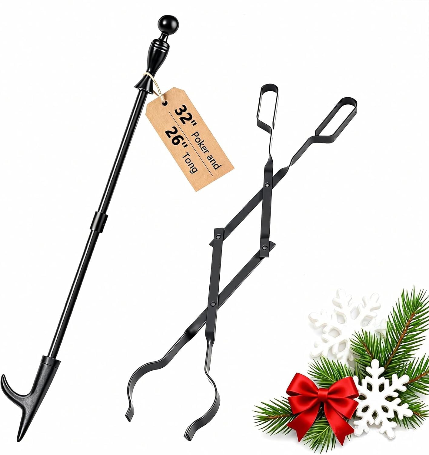 Amagabeli Fireplace Tools Sets 26 Inch Fireplace Wood Tongs,Fire Poker Set,Fire Pits Firewood Clamp Heavy Duty Wood Clamp for Interior
