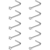 Hoeudjo Nose Studs Surgical Steel Cubic Zirconia Nose Rings Kit for Women Men Tiny Nose Stud Screw & Bone & L Shaped Nostril Piercing Jewelry 24-18 Gauge 10 Pieces