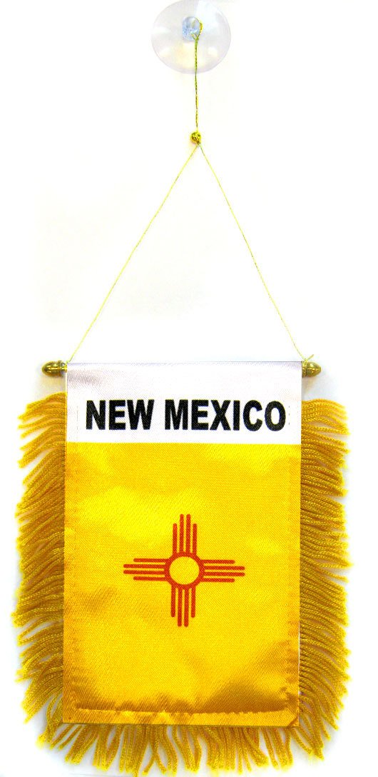 AZ FLAG - New Mexico Mini Banner - 6'' x 4'' - 100% Polyester US state of Nouveau-Mexique Small Pennant for Car - Double-sided Flag with Suction Cup Hanger