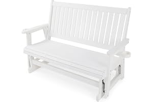 Mosbrisa HIPS Patio Glider with Cup Holders, Durable Poly Lumber Material, All-Weather Resistant, High Backrest and Deep Contoured Seat, Heavy Duty 900 LB, for Outdoor, Porch, Patio (White, 3-Seat)