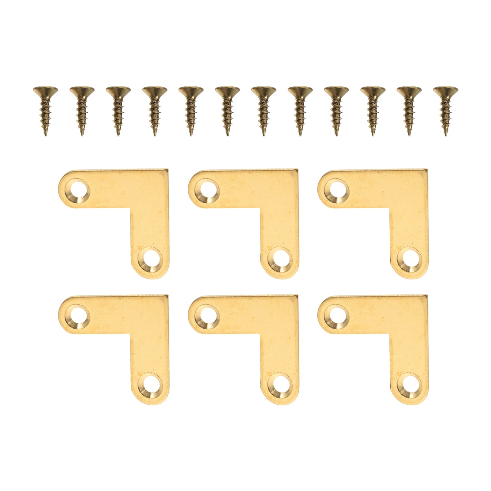 VILLCASE 6Pcs Antique L Shape Brass Flat Corner Bracket Joint Flat Corner Brace Plate Support Drawer Fixed Corner Code (Gold)