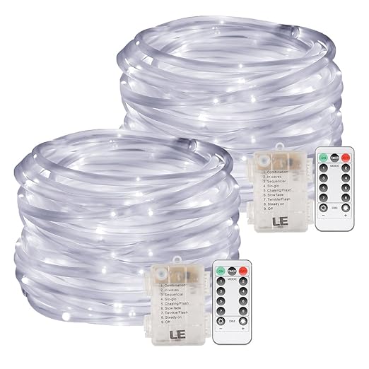 LE 120er LED Lichterschlauch 10M Kaltweiß Batteriebetriebe 8 Modi mit Memory-Funktion für Innen Außen Party Weihnachten Dekol
