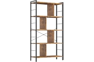 armocity Bookshelf, 5 Tier Tall Industrial Bookcase Wood Metal Frame Standing Book Shelf, Display Bookshelves Storage Organizer for Bedroom Living Room Home Office, Rustic Brown