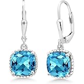 Gem Stone King 3-6 Cttw Leverback Drop Dangle Earrings for Women | 8MM Cushion Gemstone Birthstone | 925 Sterling Silver | Fine Jewelry Gifts for Her Mom Women Wife