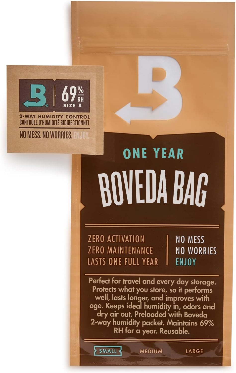 Boveda for Cigars | Small Humidor Bag | Preloaded with 69% RH 2-Way Humidity Control | Cigar Storage for 3-5 Cigars | 1-Count