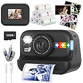 Kids Color Instant Print Camera – Kids Camera with 5 Color Photo Paper, 48MP & 1080P Video, 21 Fun Frames, 32G Card, Christmas/Birthday Gifts for Girls and Boys Ages 3 4 5 6 7 8 9 10 11 12 - Black