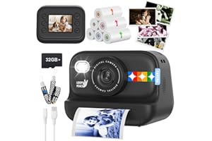 ORANTRONX Kids Color Instant Print Camera – Kids Camera with 5 Color Photo Paper, 48MP & 1080P Video, 21 Fun Frames, 32G Card, Christmas/Birthday Gifts for Girls and Boys Ages 3 4 5 6 7 8 9 10 11 12 - Black