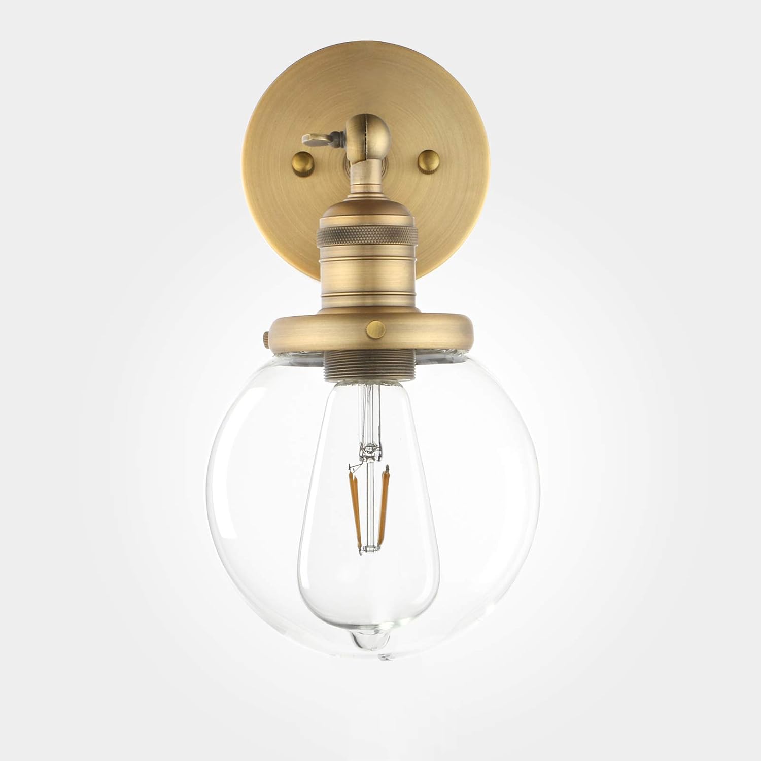 Phansthy Industrial Wall Lights Vintage Wall Sconces with Clear Globe Glass Shade Wall Lamp Suitable for Hallway Living Room Kitchen Dining Room Bedroom Vanity Mirror (Antique Brass) - Image 3