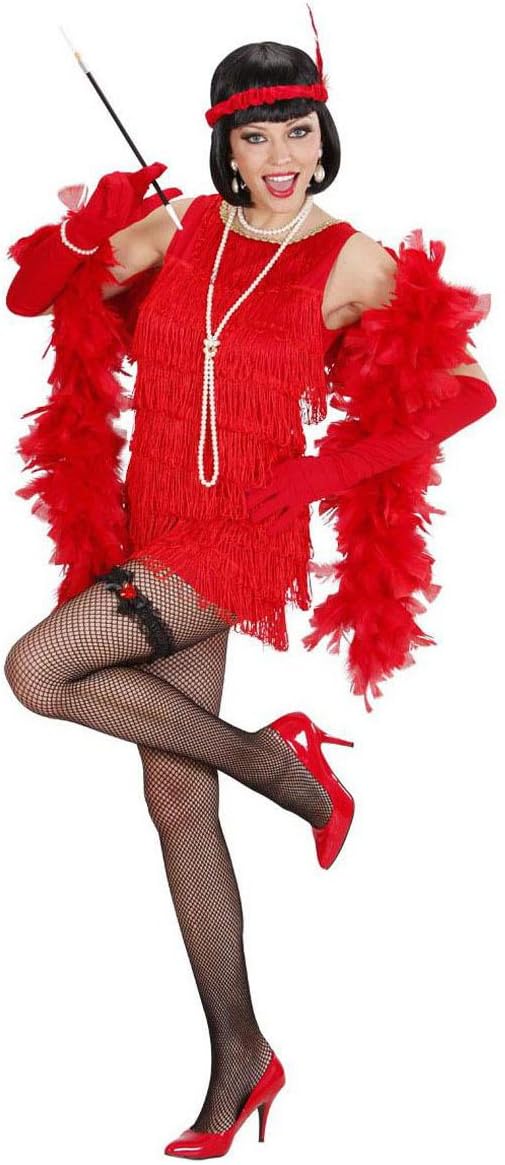 Deluxe Red Flapper Costume Small for 20s 30s Moll Bugsy Fancy Dress, Multi-coloured, 36-38