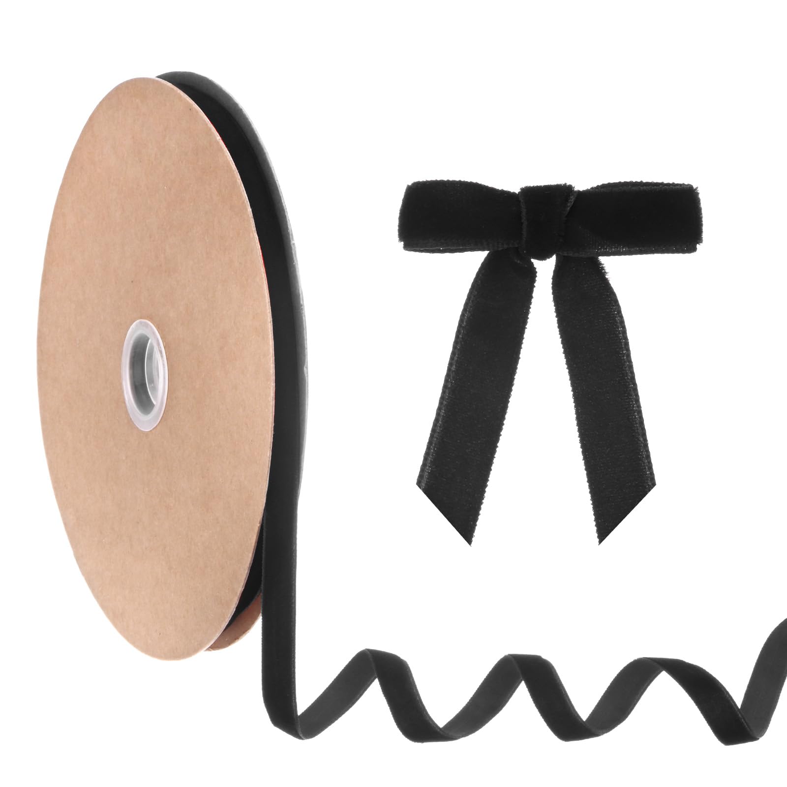 M METERXITY Thin Velvet Ribbon, 3/8'' 25 Yards Single Side Christmas Ribbon for Christmas Tree/Gift Wrapping/Flower Bouquet/Wreath Decorations/Bow Making/Handmade Crafts [Black]