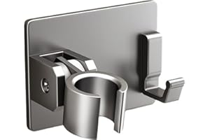 CNTJV Shower Head Holder Wall Mount for G1/2" Hose Connection Adjustable Shower Wand Handle Holder with Hooks Drill-Free Bathroom Accessories