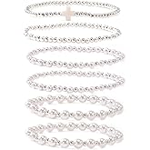 Bohxantium Silver Gold Beaded Bracelets for Women Stackable 14K Gold Plated Beads Ball Cross Bracelet Stack Non Tarnish Elastic Stretch Trendy Jewelry Christian Friendship Christmas Gifts for Women