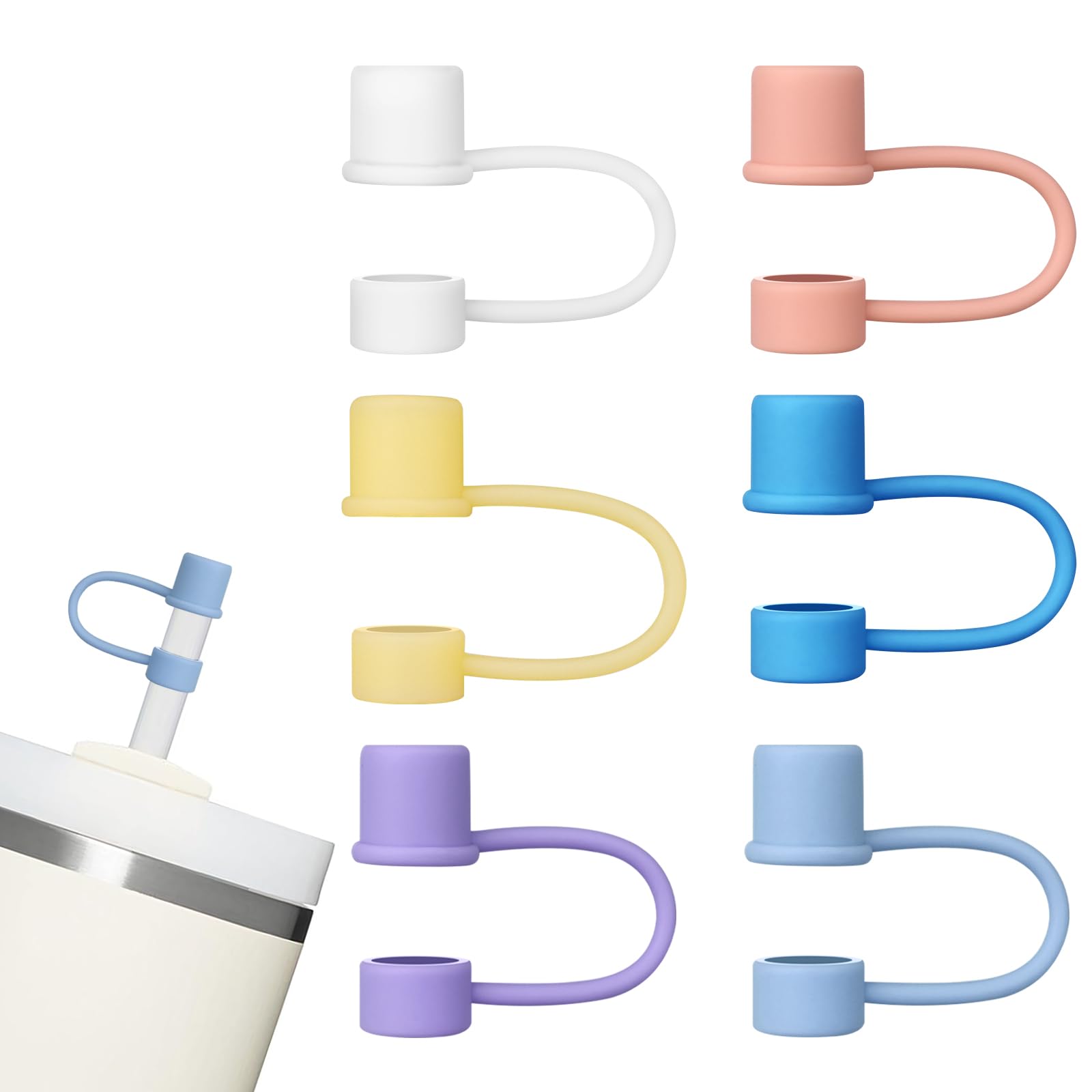 WK IEASON 6pcs Silicone Straw Cover Lids for Stanley Cup 40/30 Oz, Stanley Cup Accessories for Reusable Straws 0.4 in/10 mm Diameter Straw Toppers, Dust-Proof Drinking Straw Tips Protector