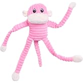 ZippyPaws Crinkle Monkey Squeaky Plush Pet Toy for All Breeds - Small, Pink | Interactive Dog Toys to Keep Them Busy, For Small and Medium Dogs, Contains 1 Round Squeaker
