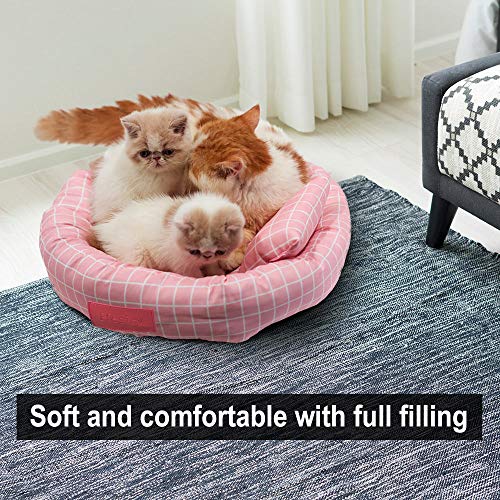 Hesiry Dog Cat Marshmallow Donut Bed,Washable /Antianxiety/ Okayseason Dog Bed ,Non-Slip Waterproof Bottom(Pink Medium)