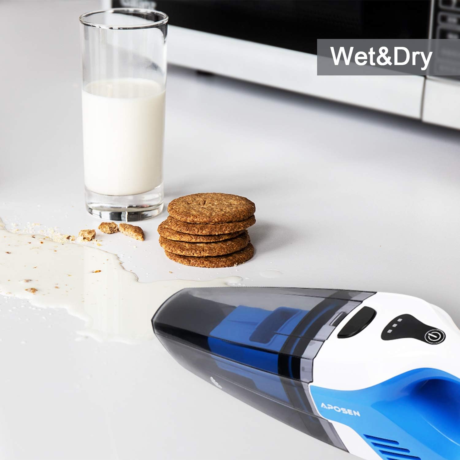 APOSEN Handheld Vacuum Cleaner with HEPA Filter 7Kpa Wet Dry Hand Vac 14.8V Lithium with Quick Charge Tech Powerful Cyclonic Suction A7-B -