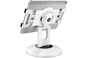 AboveTEK Retail Kiosk iPad Stand, 360° Rotating Commercial POS Tablet Stand, Fits 6"-13" (Screens) iPad Mini Pro-Business Swivel Tablet Holder, for Store Office Reception Kitchen Desktop (White)