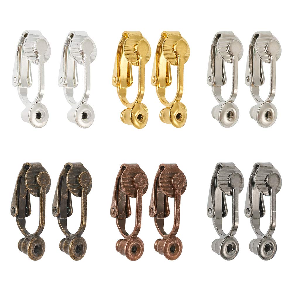 PandaHall 36pcs/Box Brass Stud to Clip on Earring Converter 6 Colors 19x6mm for Non-Pierced Ears