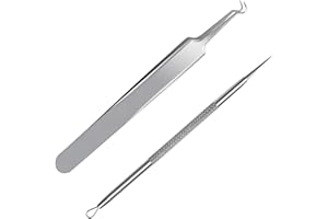 FIXBODY Blackhead and Splinter Remover Tools - Stainless Steel Professional Easily Cure Pimples Whiteheads Comedones Acne Zit Ingrown Hairs and Facial Impurities Bend Head Tweezer Surgical Kit