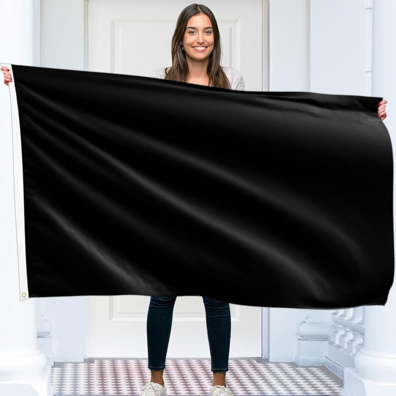 Solid Black Flag – Plain Black Flag - Double-sided Print – 90G polyester - Double Seam - 2 brass eyelets, large 5ft x 3ft