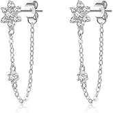 SLUYNZ Sterling Silver CZ Flower Dangle Earrings Chain for Women Teen Girls Flower Drop Earrings Studs