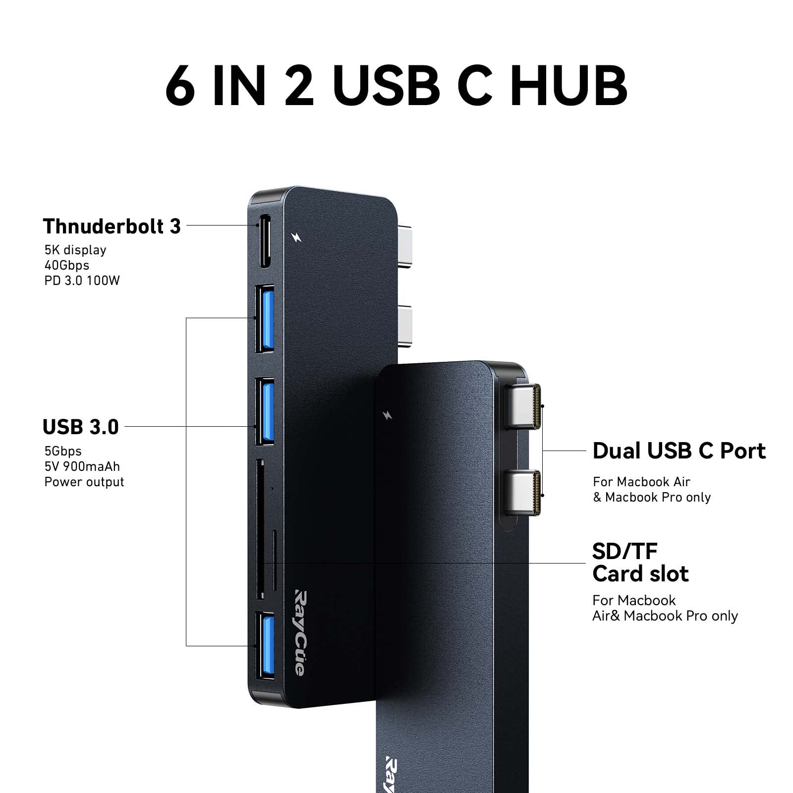 USB C Hub Adapters for MacBook Pro 14/16 inch 2022, MacBook Pro Adapter MultiportMac USB C Dongle with Thunderbolt 3, USB3.0*3, SD/TF Card Reader, MacBook Pro Accessories for MacBook Pro Air 2022-2018