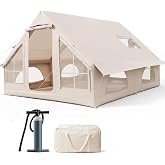 129 sq.ft Blow Up Tent for 8-12 Person Camping, 4 Season Air Up Tent | With Stove Jack &amp; PVC Skylight, Waterproof Oxford Family Glamping Tent with Pump, 7-Minute Quick Setup