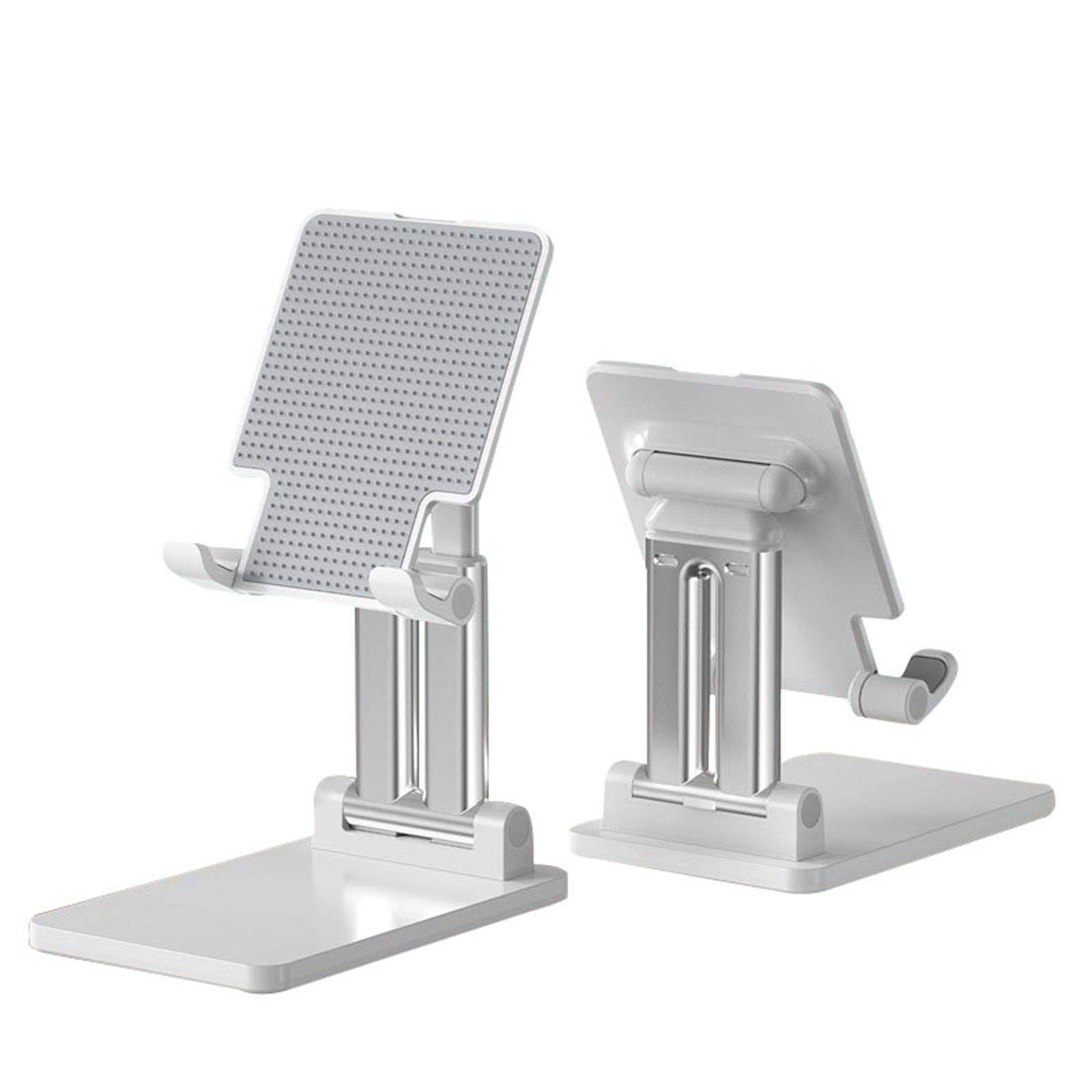 Fold Mobile Phone Stand for Desk, Aluminum Alloy Portable Tablet Stand Desktop Angle Height Adjustable Desktop Phone Holder with Mobile Phone/iPad/Kindle/Tablet-White