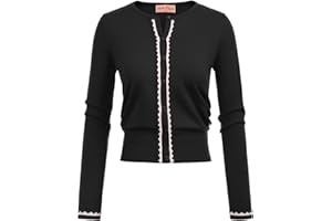 BELLE POQUE Women's Cardigan Sweater Color Block Long Sleeve Crew Neck Knit Cardigan Trendy Cropped Cardigan Shrug