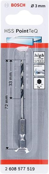 Bosch PointTeQ Hex Drill Bit 3.0 mm 72 mm 1/4 inch Hex Shank for Metal