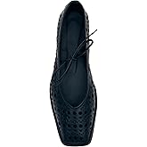 VorisVina Lace Up Square Toe Ballet Flats for Women Cute Bow Slip On Mary Jane Flats Casual Ballerina Shoes