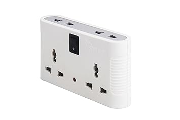 Syska SSK-MPS-0401 ABS 4 Way Power Plug (White and Grey)